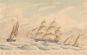 Navios de Sua Majestade "Amphitrite" e "Trincomalee" a zarpar de São Francisco em 23 de setembro de 1854 de Unknown artist