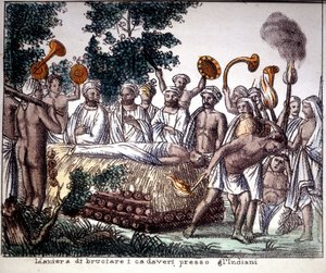 Hinduísmo: cena de cremação. Col. privado. de Unknown artist