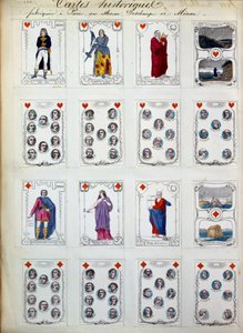 Cartas de jogo históricas representando grandes personagens da história, arte, literatura, religião. Século XIX. Paris, B.N. de Unknown artist