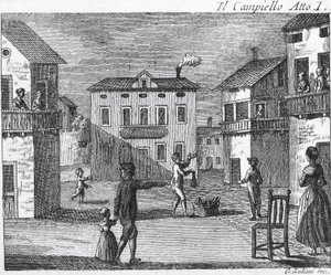 Il Campiello Acto I - Carlo Goldoni (1707-1793) - Gravura do século XVIII de Unknown artist