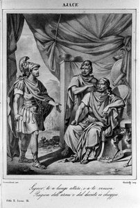 Ilustração para a Cena 9 do Acto II de "Ajax" (Aiace) do poeta e dramaturgo italiano Ugo Foscolo (1778-1827) Século XIX de Unknown artist