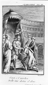 Ilustração de Sémiramis, ópera de Antonio Salieri (1750 - 1825). Livreto de Pierre Metastase (ou Pietro Metastasio). Acto III, última cena. de Unknown artist