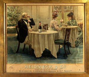 Em um restaurante - Cartaz publicitário para Champagne Heidsieck, final do século XIX de Unknown artist