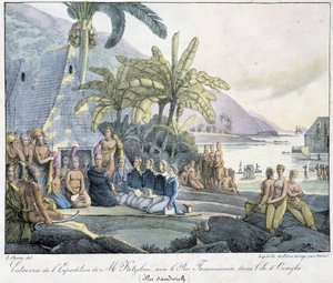 Entrevista da Expedição do Sr. Kotzebuë com o Rei Tammeamea na Ilha Ovayhi. (Ilhas Sandwich) de Unknown artist