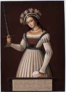 Jeanne la Maid, com uma espada - em "Jeanne d