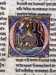 Rei Modreius. Manuscrito: Conquista do Saint Gréal, escrito 717 anos após a paixão do nosso senhor. Bibliotheque municipale de Rennes, ms. 255 (Coleção de romances da Távola Redonda); Paris de Unknown artist