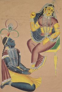 Krishna acariciando os pés de Radha de Unknown artist
