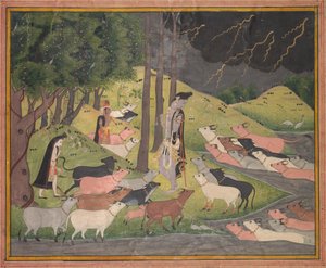 Krishna convocando as vacas de Unknown artist