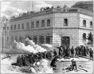 La Commune de Paris, em 1871. Defesa do Palácio Elysee pelos Federes (Comunas). de Unknown artist