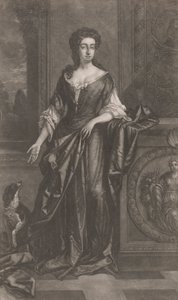 Senhora (com cão, encostada ao pedestal com baixo-relevo de cornucópia) de Unknown artist