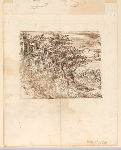 Paisagem; verso: design grotesco de Unknown artist