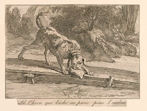 "The Dog Who Drops His Prey for the Shade" das Fábulas de La Fontaine de Unknown artist