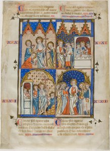 Folha de um ciclo de imagens: Cristo que aparece às três Marias, Cristo e os peregrinos de Emaús, Tomé em dúvida e Cristo que aparece aos Apóstolos de Unknown artist