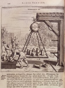 Carregando hemisférios Magdeburg suspensos - em "Ottonis de Guericke": Experimenta Nova Magdeburgica de vacuo spatio" de Otto von Guericke (Otto de Guericke de Unknown artist