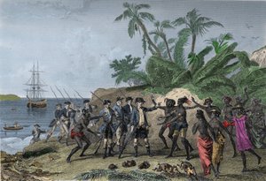 Louis Antoine (Louis-Antoine) de Bougainville, navegador francês (1729-1811), dirigindo-se às ilhas dos Marqueses no Tahiti, 6 de Abril de Unknown artist