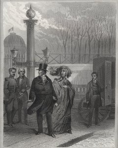 Louis Philippe e sua família fora do Palácio das Tulherias - Abdicação de Louis-Philippe I, 24 de fevereiro de 1848 e estabelecimento da Segunda República - Revolução de fevereiro de 1848. O povo invadiu as Tulherias em 24 de fevereiro de 1848 seguindo os  de Unknown artist