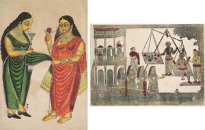 Empregada Trazendo um Narguilé para uma Dama (reto); Krishna ponderado contra objetos preciosos (?) (verso) de Unknown artist