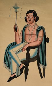 Homem sentado em uma cadeira europeia fumando um cachimbo Margila de Unknown artist