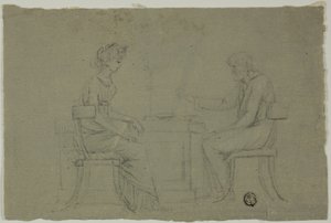 Homem e mulher sentados à mesa de Unknown artist