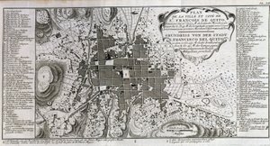 Mapa da Cidade e da Cidade de São Francisco de Quito - em "Viagem Histórica da América do Sul feita por Ordem do Rei de Espanha por Don George Juan e Don Antoine de Ulloa", T.1, no C.A. Jombert, Librairie du Roi, Paris de Unknown artist