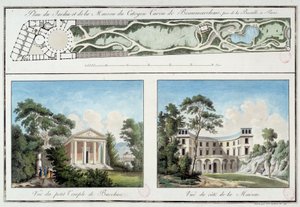 Mapa do jardim e da casa do escritor e dramaturgo francês Pierre Augustin Caron de Beaumarchais (1732-1799) no atual Boulevard Beaumarchais em Paris. Gravura por volta de 1795 Paris, Musee Carnavalet de Unknown artist