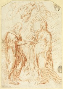Casamento da Virgem (anverso); Esboços da metade inferior do rosto em perfil (verso) de Unknown artist