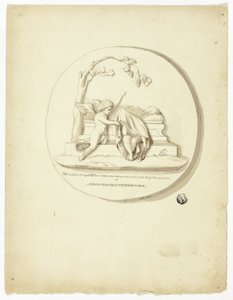 Medalhão com dois putti ao lado de um túmulo de Unknown artist