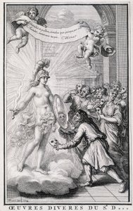 Homens a olharem-se a si próprios sem as suas máscaras em frente ao espelho da alegoria da verdade. Gravura do século XVIII. de Unknown artist