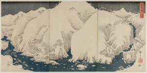 Montanha e rio na estrada de Kiso de Unknown artist
