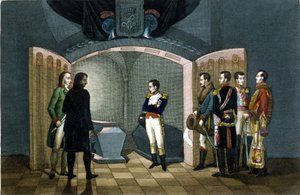 Napoleão Bonaparte em frente ao túmulo de Frederico II da Prússia. de Unknown artist