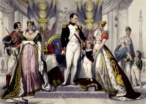 Dinastia Napoleónica de 1804 a 1815. Josefina, Napoleão I, Rei de Roma, Maria Luísa. Gravura do século XIX. de Unknown artist