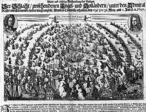 Batalha Naval de La Hougue (1692) que opôs o exército de Luís XIV à Holanda. Gravura. Século XVIII. de Unknown artist