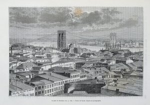 Ponte de Nova Iorque e Brooklyn em construção - em "The World Tour", 2º Sem. 1881 de Unknown artist