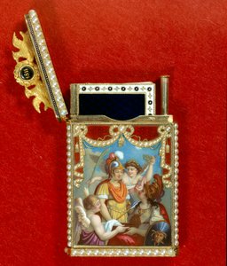 A caixa do caderno de notas decora uma miniatura de uma pintura alegórica sobre o nascimento do Rei Napoleão II de Roma, Duque de Reichstadt (1811-1832) filho do Imperador Napoleão I (1769-1821) de Unknown artist