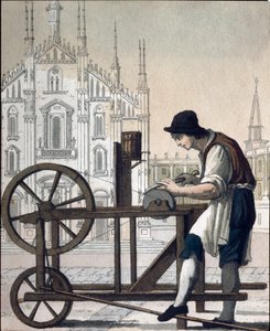 O velho ofício: o amolador de facas (Litografia de Unknown artist