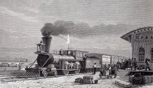 Estação de Omaha, ponto de partida da Ferrovia do Pacífico - em "Tour du monde". de Unknown artist