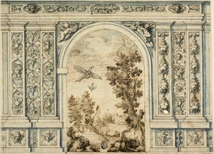 Muro ornamental com paisagem de Unknown artist