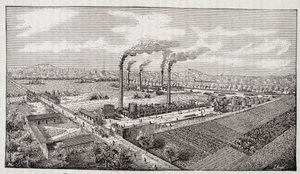 Vista geral da refinaria de petróleo do Sr. Deutsch em Pantin (Sena) de Unknown artist