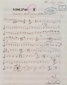 Página da partitura para o primeiro violino na abertura da ópera Jessonda de Louis Spohr de Unknown artist