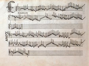 Página da partitura musical de Harmonice Musices Odhecaton de Ottaviano Petrucci (1501) de Unknown artist