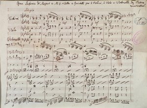 Página da partitura para Concertante Symphony para violino e viola em E flat, de Mozart, versão Lichtenthal de Unknown artist