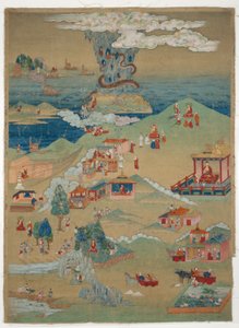 Estandarte pintado (Thangka) de cinco contos morais do Avadana Kalpalata Jataka de Unknown artist