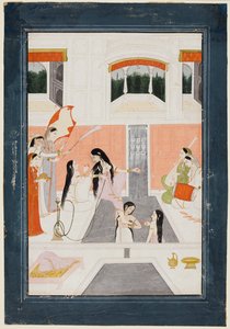 Mulheres do Palácio Desfrutam de Música ao Lado de uma Cascata de Água de Unknown artist