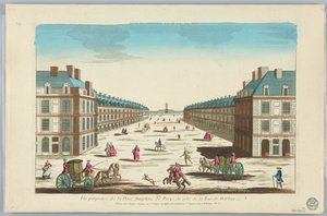 Peep-show, vista em perspectiva da Place Dauphine em Paris, do lado da Rue de Harlay, nº 162 de Unknown artist
