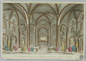 Peep-show, vista em perspectiva de dentro da Igreja Cartuxa de Pavia na Itália de Unknown artist