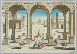 Peep-show, Vista em Perspectiva do Arco do Triunfo, Onde Aconteceu a Furiosa Proscrição Sob o Triunvirato de Antônio, Otaviano e Lépido em Roma, nº 45 de Unknown artist