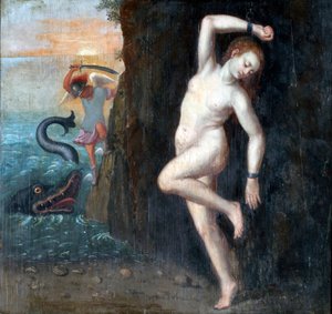Persee et Andromede - Perseus e Andromeda par Anonymous, ca. 1600 - Óleo sobre madeira, 62x65,4 - Ptuj Ormo_ Museu Regional de Unknown artist