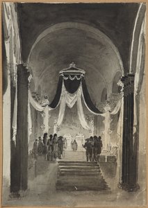 Decoração da Catedral de Pedro e Paulo para a Cerimônia do Enterro de Pedro III e Catarina II - Anônimo. Caneta, pincel, aguarela, tinta sobre papel de Unknown artist