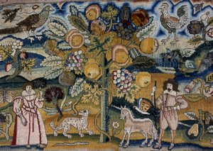 Quadro representando Adão e Eva (bordado) de Unknown artist
