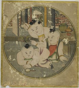 Imagem de louva-a-deus e três crianças 蟷螂三童図 (Tourou sandou zu) de Unknown artist